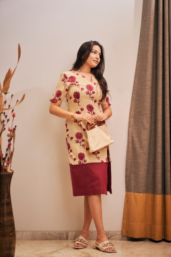 Artisan-crafted soulful pod dress showcasing AZO-free dyed and hand block-printed fabric.